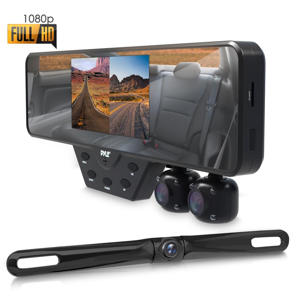 Pyle HD 1080p 4.3 Dual Camera Dash Cam Vehicle Recording System Rearview  Mirror