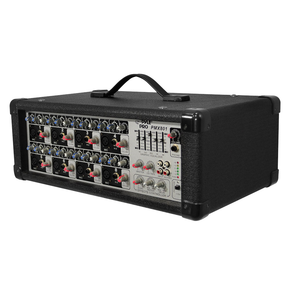 8-Channel Powered PA Mixer / Amplifier 200 Watt Aux (3.5mm) and RCA ...