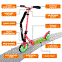 Pyle - HURTS89.5 , Sports and Outdoors , Kids Toy Scooters , Lightweight and Foldable Kick Scooter - Adjustable Scooter for Teens and Adult, Alloy Deck with High Impact Wheels (Watermelon)