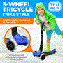 Pyle - HURXLBU , Sports and Outdoors , Kids Toy Scooters , 3-Wheel Foldable Kids Scooter - Child Toy Scooter with Built-in LED Wheel Lights, Easy Maneuvering Lean-to-Steer Technology (Blue)