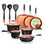 Pyle - NCCWALN14 , Kitchen & Cooking , Cookware & Bakeware , Kitchenware Pots & Pans Set - Luxury Kitchen Cookware, 3 Layers Copper Non-Stick Coating Inside, Hard-Anodized Looking Heat Resistant Lacquer Outside (14-Piece Set)