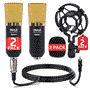 Pyle - PDMIC71X2 , Musical Instruments , Microphones - Headsets , Sound and Recording , Microphones - Headsets , 2 Pcs. Cardioid Condenser Microphone Kit - Pro Audio Large Diaphragm Condenser Mic with Shock Mount, XLR Audio Cable