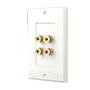 Pyle - PHWP2 , Home and Office , Wall Plates - In-Wall Control , Four Post Binding/Banana Plug Wall Plate White (4 Posts/Polarity For 2 Speakers)