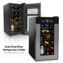 Pyle - PKTEWCDS1802 , Kitchen & Cooking , Fridges & Coolers , NutriChef 18 Bottle Dual Zone Thermoelectric Wine Cooler - Red and White Wine Chiller -  Countertop Wine Cellar - Freestanding Refrigerator with LCD Display Digital Touch Controls