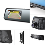 Pyle - PLCMDVR42 , On the Road , Rearview Backup Cameras - Dash Cams , HD Dual DVR Recording Cameras & Rearview Mirror Monitor System with Hi-Res Video Record, Image Capture, Night Vision Illumination, Motion Impact Recording, (2) Cameras, Built-in 4.25