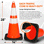 Pyle - PTCN28X8 , On the Road , Safety Barriers , 28" PVC Cone - 8 Pieces High Visibility Structurally Stable for Traffic, Parking, and Construction Safety (Orange)