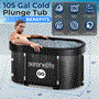 Pyle - SLCPTBOV120 , Health and Fitness , Freestanding Bathtub , 105 Gal. Inflatable Insulated Freestanding Cold Plunge Tub - Three-Layer Pool Wall Ice Bath Tub with Cover, Cold Plunge Therapy Recovery Pod for Athletes, Oversized and Spacious Design, For One Person Only (Black)