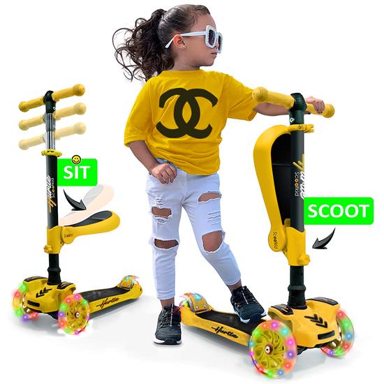 Pyle - HURFS49Y , Sports and Outdoors , Kids Toy Scooters , ScootKid 3-Wheel Kids Scooter - Child & Toddler Toy Scooter with Built-in LED Wheel Lights, Fold-Out Comfort Seat (Ages 1+) (Yellow)