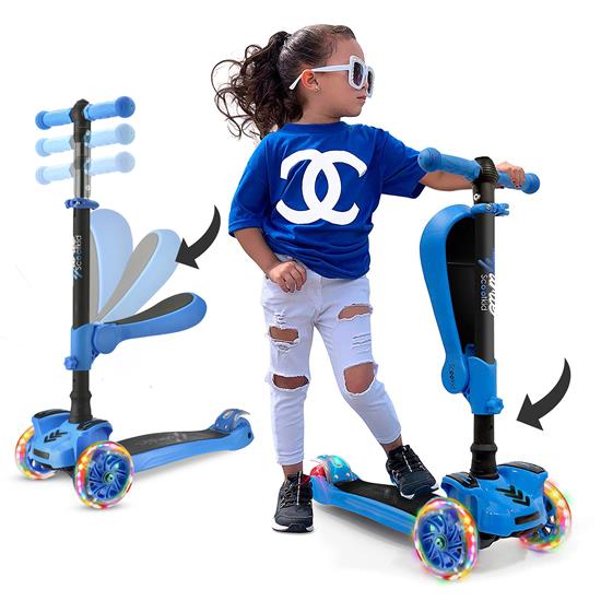 Pyle - HURFS56 , Sports and Outdoors , Kids Toy Scooters , ScootKid 3-Wheel Kids Scooter - Child & Toddler Toy Scooter with Built-in LED Wheel Lights, Fold-Out Comfort Seat (Ages 1+)