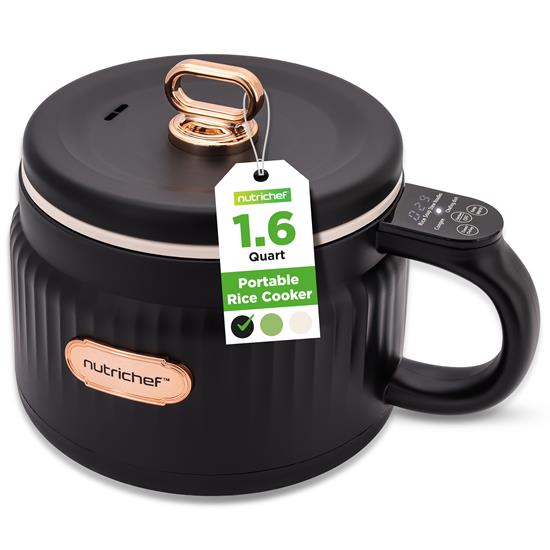 Pyle - NC12BBLACK , Kitchen & Cooking , Kitchen Tools & Utensils , 1.6L Portable Electric Rice Cooker, Multi-Functional with Non-Stick Ceramic Coating, Digital Control Panel, 6 Optional Functions, Anti-Burn Dry, Automatic Power-Off (Black)