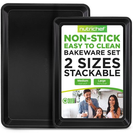 Pyle - NC2TRBL , Kitchen & Cooking , Kitchen Tools & Utensils , 2-Pc. Nonstick Cookie Sheet Baking Pan - Professional Quality Kitchen Cooking Non-Stick Bake Trays with Black Coating Inside & Outside