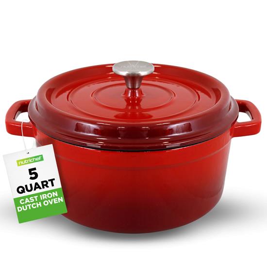 Pyle - NCCIEC45 , Kitchen & Cooking , Cookware & Bakeware , Kitchen Dutch Oven Pot - Enamel Coated Cast Iron Pot with Lid, Stovetop Casserole Pot Style (5 Quart)