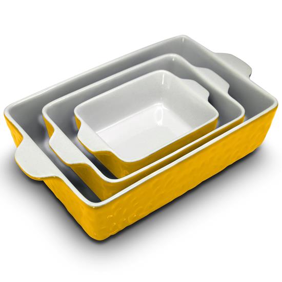 Pyle - NCCREX62 , Kitchen & Cooking , Cookware & Bakeware , 3-Pcs. Rectangular Ceramic Bakeware Set - Durable Baking Dishes Set, Odor-Free Hybrid Ceramic Non-stick Baking Pans, Dishwasher Safe (Yellow)