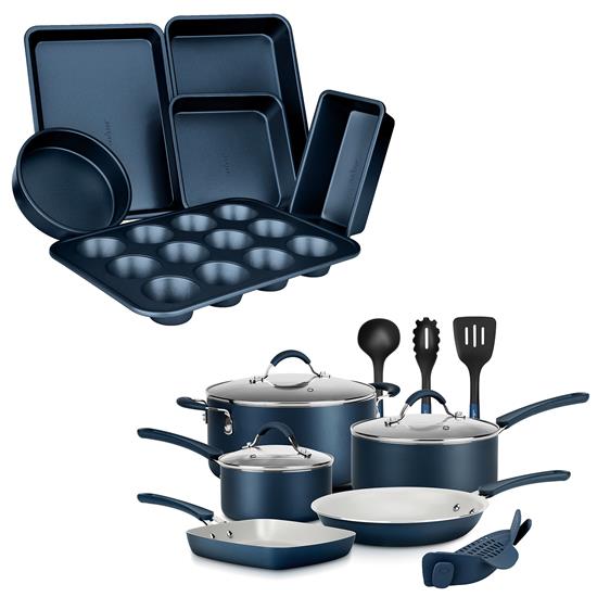 Pyle - NCCW20SBLU.5 , Kitchen & Cooking , Cookware & Bakeware , Kitchenware Pots & Pans Set – High-qualified Basic Kitchen Cookware Set, Non-Stick (20-Piece Set)