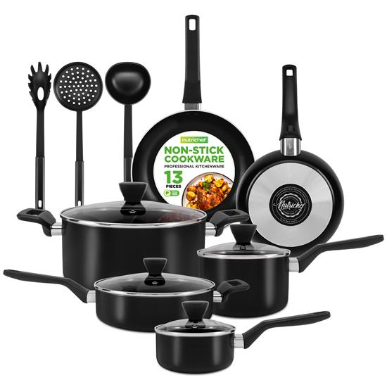 Pyle - NCCWA13 , Kitchen & Cooking , Cookware & Bakeware , Kitchenware Pots & Pans - Stylish Kitchen Cookware Set, Non-Stick (13-Piece Set)