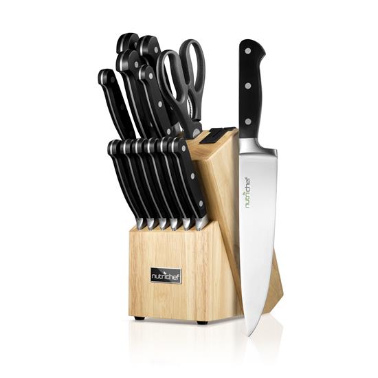 Pyle - NCKNS13 , Kitchen & Cooking , Kitchen Tools & Utensils , German Stainless Steel Cutlery Set - Versatile Kitchen Precision Knife Set with Wood Block, Ideal for Cutting, Slicing, Chopping, and Dicing