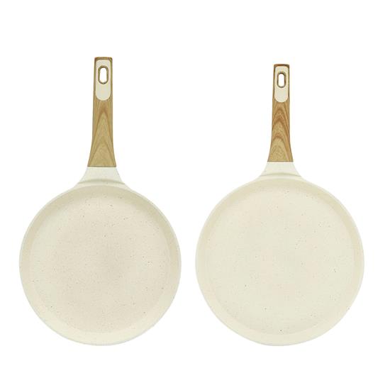 Pyle - NCMKCP002411WT , Kitchen & Cooking , 11” Non-Stick Crepe Pan with Spreader with Wooden Spreader, Bakelite Handle with Wooden Soft Touch and Induction Bottom (White Cream Marble)