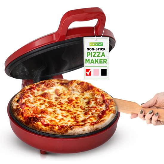 Pyle - NCSW837RED , Kitchen & Cooking , Ovens & Cookers , Countertop Pizza Maker - Non-Stick Electric Pizza Oven with Cool Touch Handle and Uplift Function, Includes Spatula (Red)