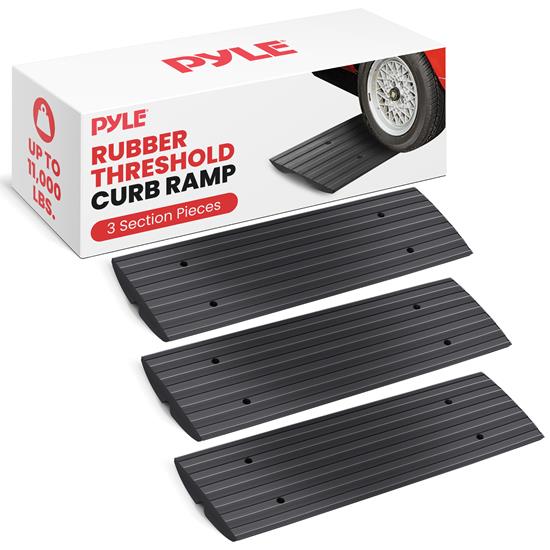 Pyle - pcrbdr23 , On the Road , Protective Storage Covers , Car/Truck Curb Ramps - Driveway Rubber Threshold Car Curb-Side Bridges (3-Pcs.)