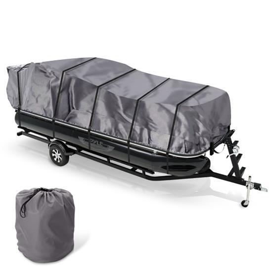 Pyle - PCVHP660 , Marine and Waterproof , Protective Storage Covers , On the Road , Protective Storage Covers , Armor Shield Trailer Pontoon Cover - Universal Cover for Pontoon Boats (for Pontoons 17’ - 20’ ft. Length)