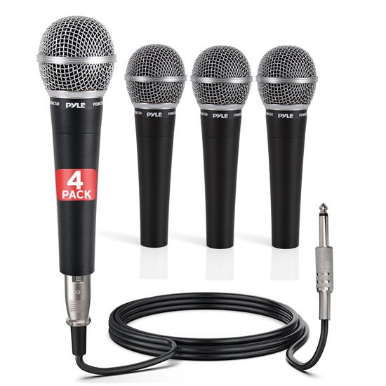 Pyle - PDMIC58X4 , Musical Instruments , Microphones - Headsets , Sound and Recording , Microphones - Headsets , 4 Pcs. Professional Moving Coil Microphone, Dynamic Handheld Mic with 15' ft. XLR Cable