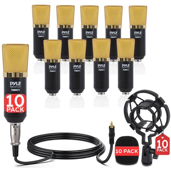 Pyle - PDMIC71X10 , Home and Office , Megaphones - Bullhorns , Sound and Recording , Megaphones - Bullhorns , 10 Pcs. Cardioid Condenser Microphone Kit - Pro Audio Large Diaphragm Condenser Mic with Shock Mount, XLR Audio Cable