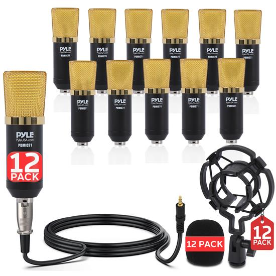 Pyle - PDMIC71X12 , Musical Instruments , Microphones - Headsets , Sound and Recording , Microphones - Headsets , 12 Pcs. Cardioid Condenser Microphone Kit - Pro Audio Large Diaphragm Condenser Mic with Shock Mount, XLR Audio Cable