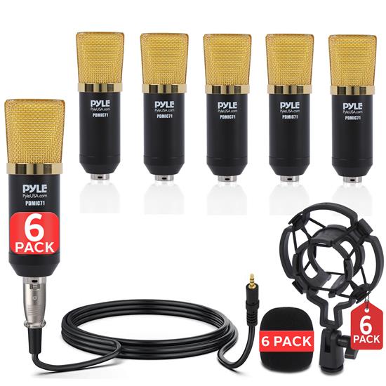 Pyle - PDMIC71X6 , Musical Instruments , Microphones - Headsets , Sound and Recording , Microphones - Headsets , 6 Pcs. Cardioid Condenser Microphone Kit - Pro Audio Large Diaphragm Condenser Mic with Shock Mount, XLR Audio Cable