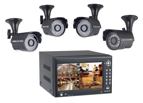 Pyle - PDVRJ2 , Home and Office , Cameras - Videocameras , 4 Channel DVR Color Camera Surveilance Kit w/ Built-in Monitor & 4 Cameras