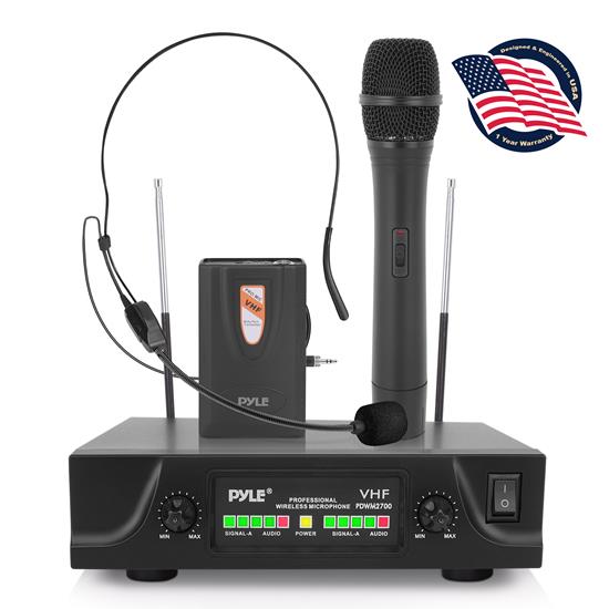 Pyle - PDWM2700 , Musical Instruments , Microphone Systems , Sound and Recording , Microphone Systems , Two Channel VHF Wireless Microphone System, Handheld Microphone, Headset Microphone and Belt Pack Transmitter