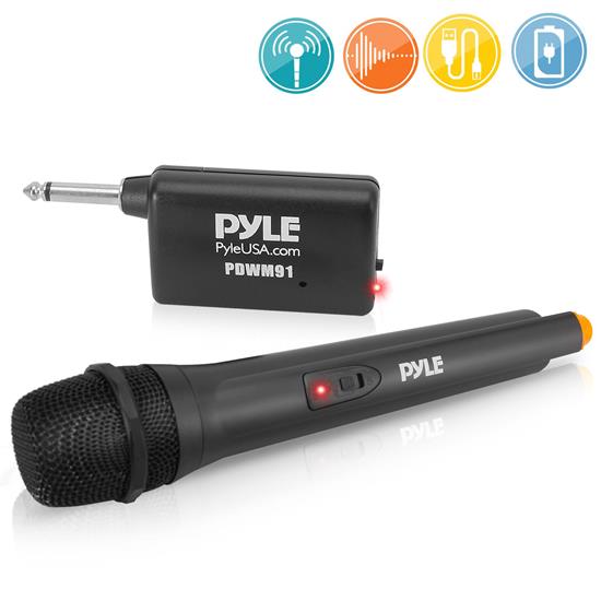 Pyle - PDWM91 , Musical Instruments , Microphone Systems , Sound and Recording , Microphone Systems , Professional VHF Handheld Microphone - Pro Audio Wireless Mic Transmitter System with Adapter Receiver