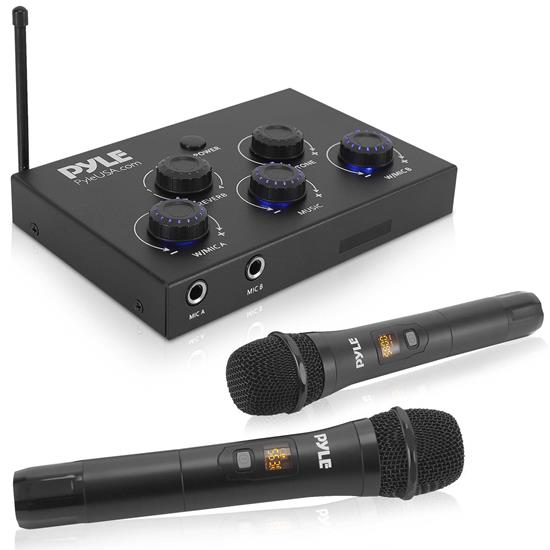 Pyle - PDWMKHRD22WM.5 , Musical Instruments , Microphone Systems , Sound and Recording , Microphone Systems , HDMI In and Out (ARC) Karaoke Mixer with 2 UHF Wireless Microphone - 8 Channels Home Theater Karaoke Mic System, BT, Connects to TV, Receiver, Amplifier, Speaker & More, Includes Wireless Mics