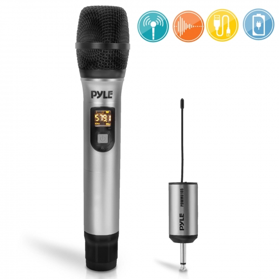 Pyle - CA-PDWMU105 , Musical Instruments , Microphone Systems , Sound and Recording , Microphone Systems , Professional UHF Handheld Microphone - Pro Audio Wireless Mic Transmitter System with Adapter Receiver, Selectable Frequency