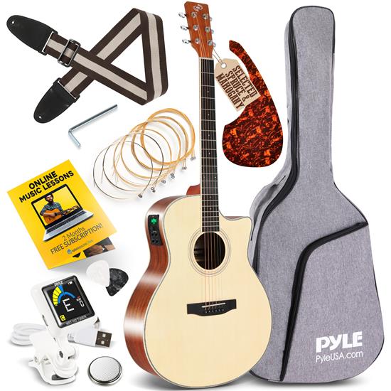 Pyle - PEAG200 , Musical Instruments , 41'' Inch   6-String Electric Acoustic Guitar - Guitar with Digital Tuner & Accessory Kit (Nature color, matt finish)