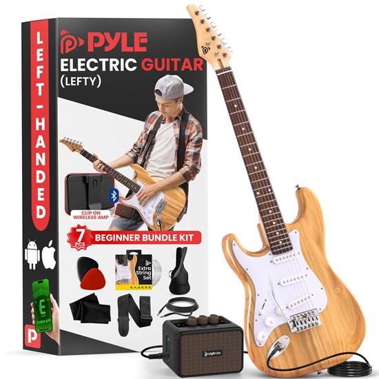 Pyle - PEGKT400NTLFT , Musical Instruments , Guitars , Electric Guitar - 6-String Electric Guitar with Accessory Kit (Nature, Left-hand Style Electric Guitar)