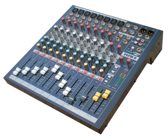 Pyle - PEMP8 , Sound and Recording , Mixers - DJ Controllers , 8 Channel Mixer With RCA/XLR/8 TRS Line Inputs, LED Indicators, 3 Band EQ