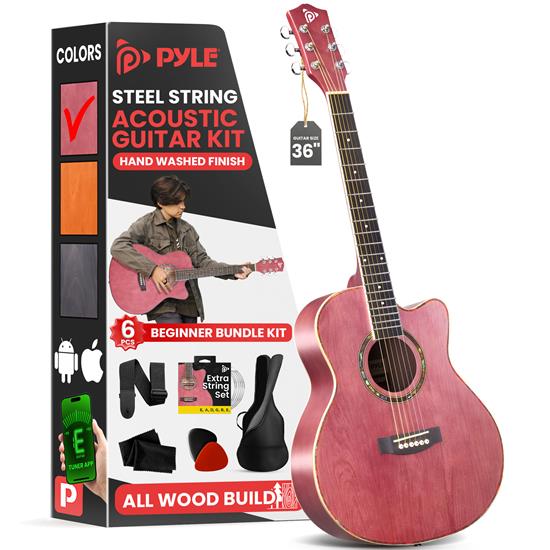 Pyle - PGA550CAPU , Musical Instruments , Beginners 6-String Acoustic Guitar - 36" Cutaway Body with Accessory Kit (Purple)