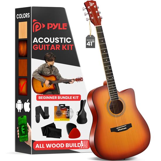 Pyle - PGSTGR007CBS , Musical Instruments , String & Wind Instruments , 41" Full-Size Acoustic Guitar Kit, Cutaway Body with Digital Tuner and Accessory Kit, (CBS)