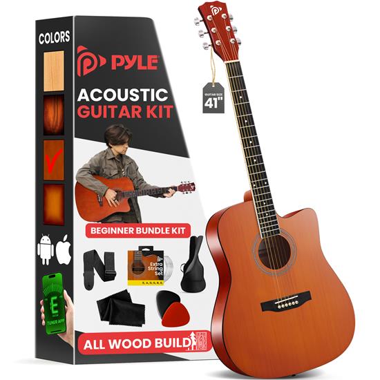 Pyle - PGSTGR007LB , Musical Instruments , String & Wind Instruments , 41" Full-Size Acoustic Guitar Kit, Cutaway Body with Digital Tuner and Accessory Kit, (LB)