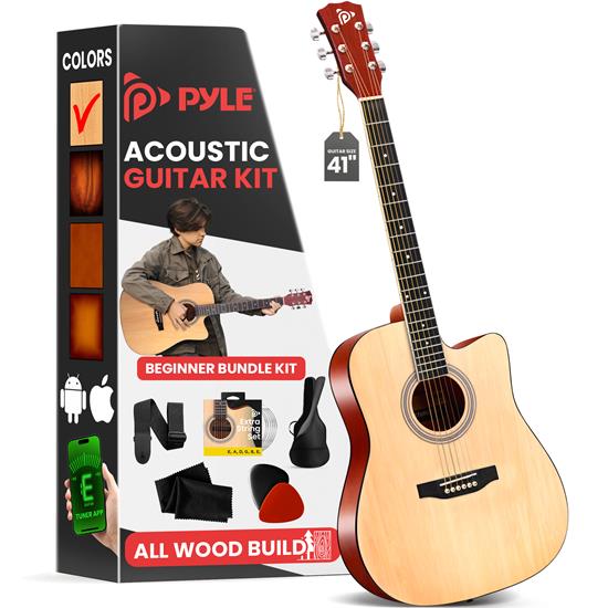 Pyle - PGSTGR007N2 , Musical Instruments , String & Wind Instruments , 41" Full-Size Acoustic Guitar Kit, Cutaway Body with Digital Tuner and Accessory Kit, (Natural)