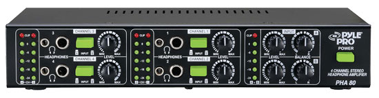 Pyle - PHA80 , Sound and Recording , Amplifiers - Receivers , 4 Channel Stereo Headphone Amplifier w/ LED Level Indicators