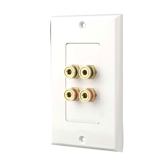 Pyle - PHWP2 , Home and Office , Wall Plates - In-Wall Control , Four Post Binding/Banana Plug Wall Plate White (4 Posts/Polarity For 2 Speakers)