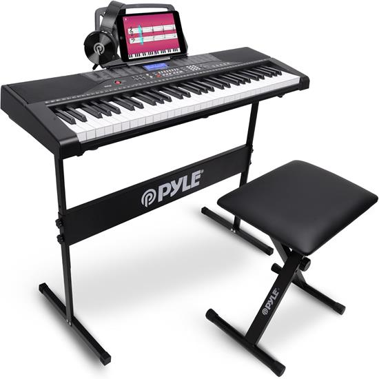 Pyle - PKBRD6139BT , Musical Instruments , Digital Musical Karaoke Keyboard Piano - Portable Electronic Piano Keyboard with Bluetooth Includes Keyboard Stand & Keyboard stool and case and headset (61 Keys)