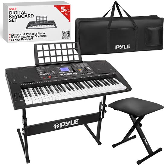 Pyle - PKBRD6151PB , Musical Instruments , Digital Musical Karaoke Keyboard Piano - Portable Electronic Piano Keyboard Includes Water-Resistant Case Bag & keyboard stool & keyboard stand (61 Keys)