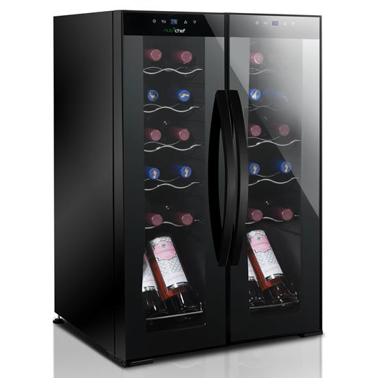 Pyle - PKCWC240 , Kitchen & Cooking , Fridges & Coolers , Wine Chilling Refrigerator Cellar - Dual-Zone Wine Cooler/Chiller, Digital Touch Button Control with Air Tight Seal, Contains Placement for Standing Bottles (24 Bottle Storage Capacity)