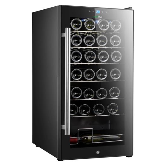 Pyle - PKCWC280 , Kitchen & Cooking , Fridges & Coolers , Wine Chilling Refrigerator Cellar - Single-Zone Wine Cooler/Chiller, Digital Touch Button Control with Air Tight Seal, Contains Placement for Standing Bottles (28 Bottle Storage Capacity)
