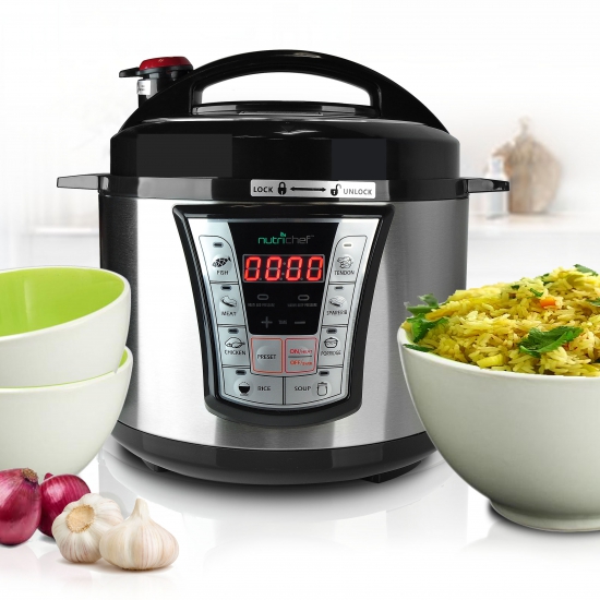 Pyle - PKPRC66 , Kitchen & Cooking , Ovens & Cookers , Multi-Cooker Pressure Cook Pot - Electric Multi-Function Rice & Pressure Cooker with Digital Controls, 5+ Quart (Stainless Steel)