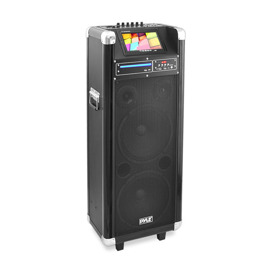 Pyle - PKRK210 , Sound and Recording , PA Loudspeakers - Cabinet Speakers , Karaoke Vibe Bluetooth Multimedia PA System with 10'' Woofer, 7'' Screen, Multimedia Disc Player, VHF Wireless Microphone, 1000 Watt