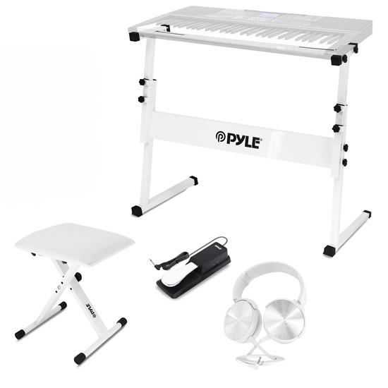 Pyle - PKST20SW.5 , Musical Instruments , Instrument Accessories , Heavy-Duty Keyboard Accessories - Includes Z Shape Keyboard Stand, Headset, Keyboard Stool, Microphone Stand, and Sustain Pedal (White)