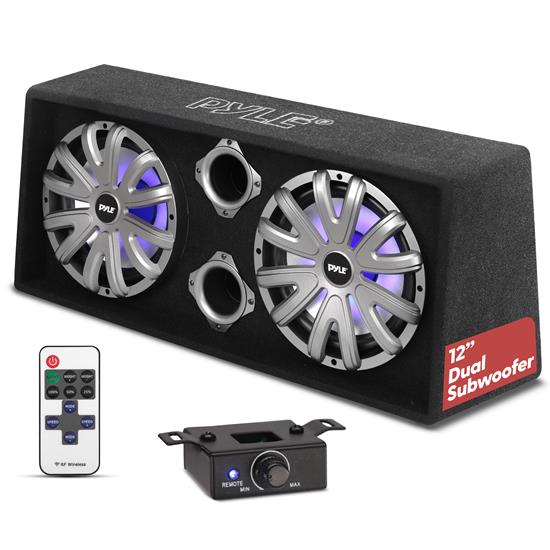 Pyle - PLBAS102LE.5 , On the Road , Subwoofer Enclosures , 10'' Dual Bass Subwoofer Box System - Rear Vented Design with Built-in Illuminating LED Lights